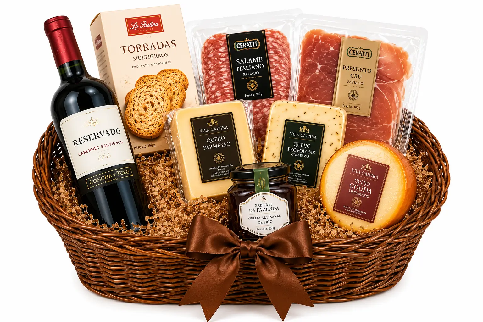 Cesta Queijos, Frios & Vinho